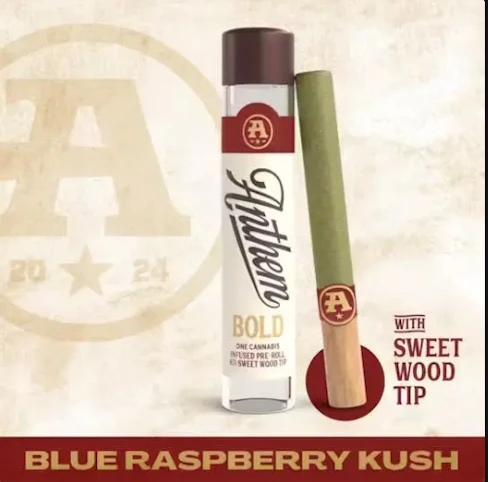 Anthem - Blue Raspberry Kush -Indica- 42.82% THC | 1g Infused Wood-Tip (Pre-Roll) | Anthem  -r12 middle 2