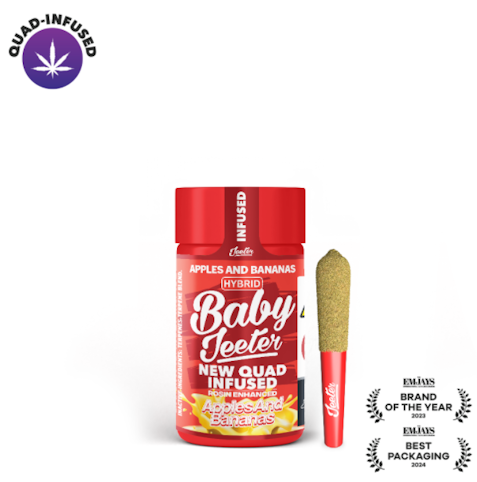 Jeeter - Apples & Bananas -Hybrid- 35.46% THC Baby Jeeter New Quad Infused 39.01% TAC Pre-Roll 5pk 2.5g | Jeeter   -mm5 back