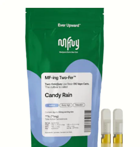 MFNY - Candy Rain -Indica- 72.88% THC | 2 x 0.5g Live Resin (510 Vape Cartridge) | MFNY -Y5 Front