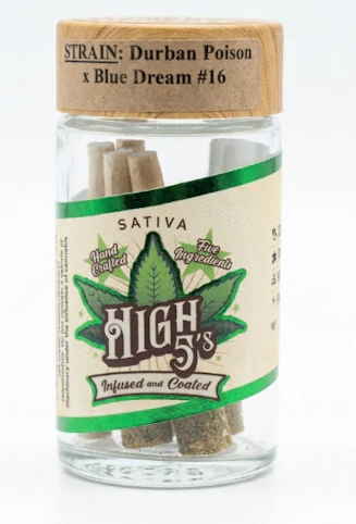 High 5's - Durban Poison x Blue Dream -Sativa- 44.5% THC | 4g Quanti-Infused 5pk (Infused Pre-Rolls) | High 5's   - R11  back