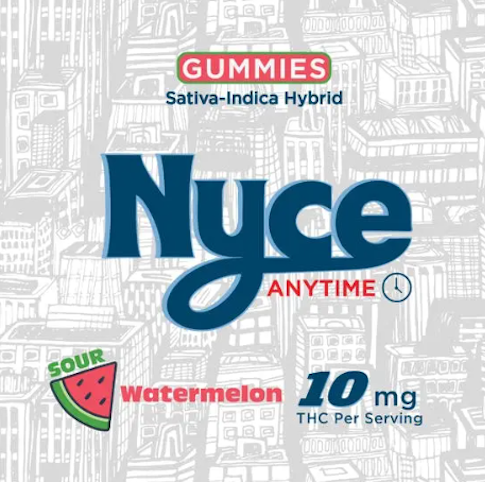 Nyce - Sour Watermelon | 10pk 10mg Live Hash Rosin Gummies (Anytime) | NYC  -A5