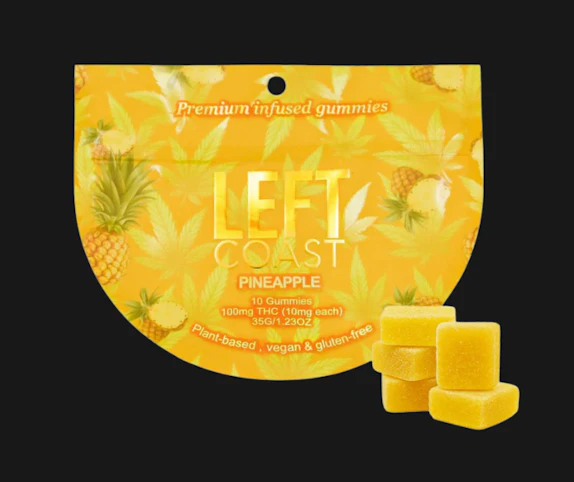 LEFT COAST - Pineapple -Hybrid | 100mg 10pk Vegan (Infused Gummies) | Left Coast      -B12 front