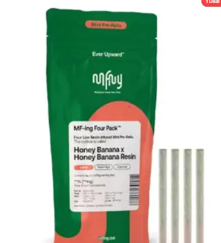 MFNY - Honey Banana x Honey Banana Live Resin - Sativa - 26.3% THC | .75g Infused Mini Pre-Roll 4 pk | MFNY      -u6 back
