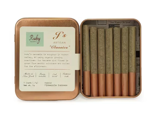 Ruby Farms - Pineapple Express -Hybrid- 25% THC | 7 x 0.7g (5g Pre-Roll Pack) | Ruby Farms   -R9 FRONT