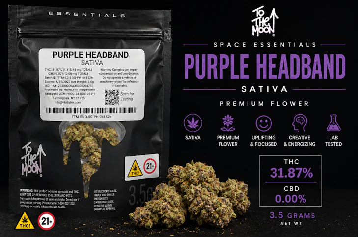 To The Moon - Purple Headband -Sativa- 31.87% THC | 3.5g (Flower) | To The Moon - R3 FRONT