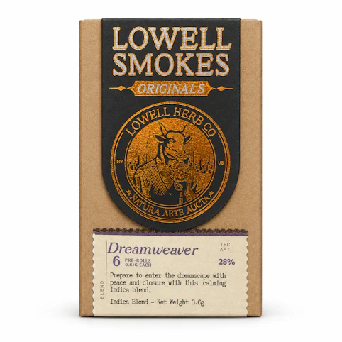 Lowell Smokes - Dreamweaver -Indica- 28% THC | 0.61 g x 6 Originals (3.6g Pre-Rolls) | Lowell Smokes- S9 MIDDLE