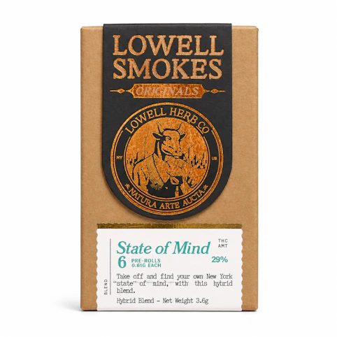 Lowell Smokes - State of Mind -Hybrid- 29% THC | 0.61 g x 6 Originals (3.6g Pre-Rolls) | Lowell Smokes- R9 BACK