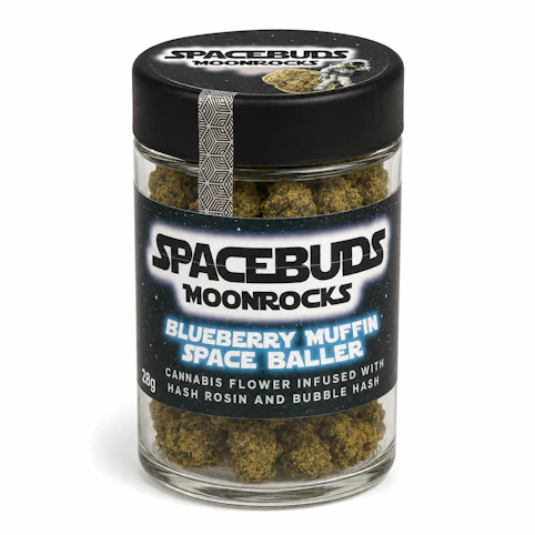 SPACEBUDS - Blueberry Muffin – Indica – 62.92% THC | 28g Space Baller Moonrocks Bubble Hash/Hash Rosin Infused (Flower) | Space Buds - a4 middle 3