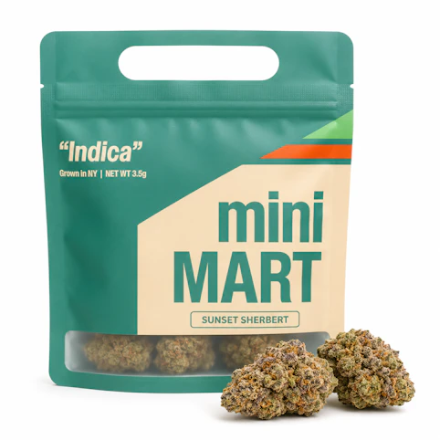 Mini Mart - Sunset Sherbert – Indica – 30.74% THC | 3.5g Flower | Mini Mart- K8