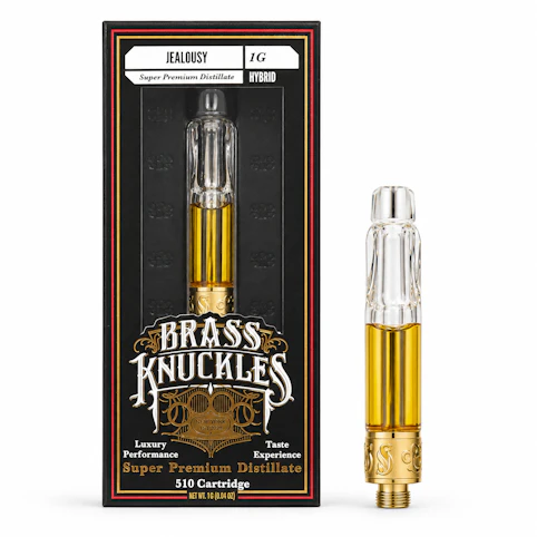 Brass Knuckles - Jealousy – Hybrid – 88.58% THC | 1g Super Premium Distillate 510 Cartridge (Vape) | Brass Knuckles    -xxx1 front