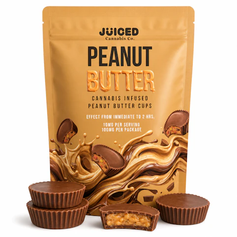 Juiced Cannabis Co - Peanut Butter – Hybrid | 100mg THC – 10 Peanut Butter Cups (Edible Treat) | Juiced Cannabis  -B1