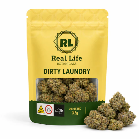 Real Life Bonticals - Dirty Laundry – Indica-Dominant Hybrid – 29.23% THC | 3.5g Premium Cannabis (Flower) | Real Life Botanicals   -q3