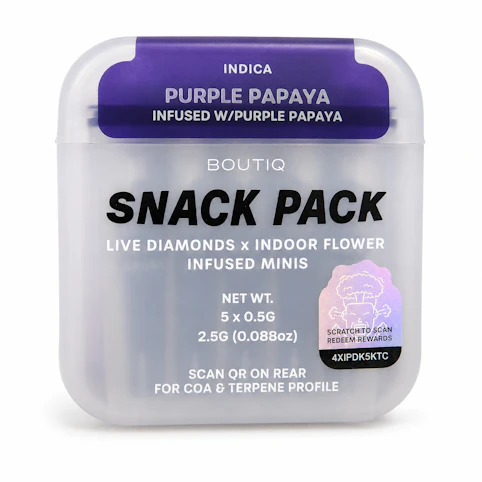 Boutiq - Purple Papaya -Indica- 54.46% THC | 5 x 05g Live Diamond Infused Mini's (2.5g Pre-Roll Pack) | Boutiq  -  -CC11 MID 2