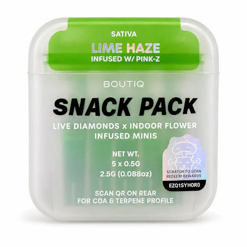 Boutiq - Lime Haze x Pink Z -Sativa- 48.41% THC | 5 x 0.5g Live Diamond Infused Mini (2.5g Pre-Roll Pack) | Boutiq   - -CC11 BACK