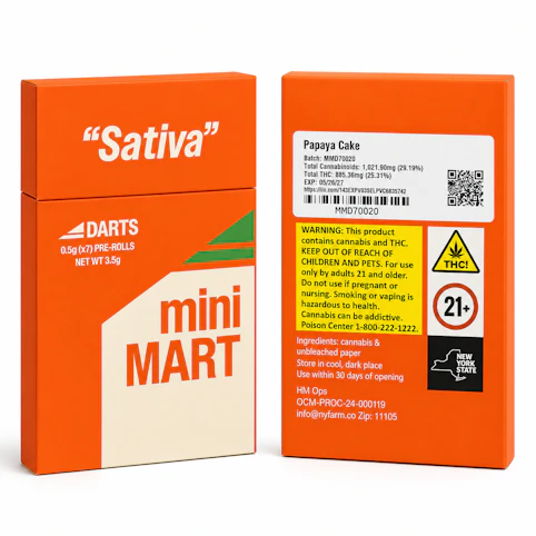 Mini Mart - Papaya Cake- Hybrid- 25.31% THC |  7 x 0.5g (3.5g Pre-Roll Pack) | Mini Mart - M12 Front