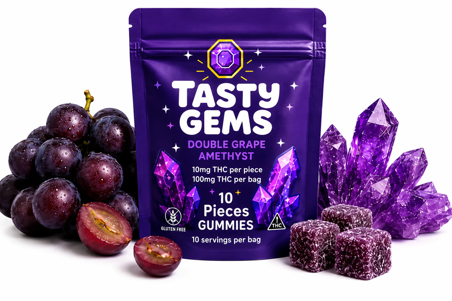 Tasty Gems - Tasty Gems Gummies- Double Grape Amethyst - 100mg THC Main Image