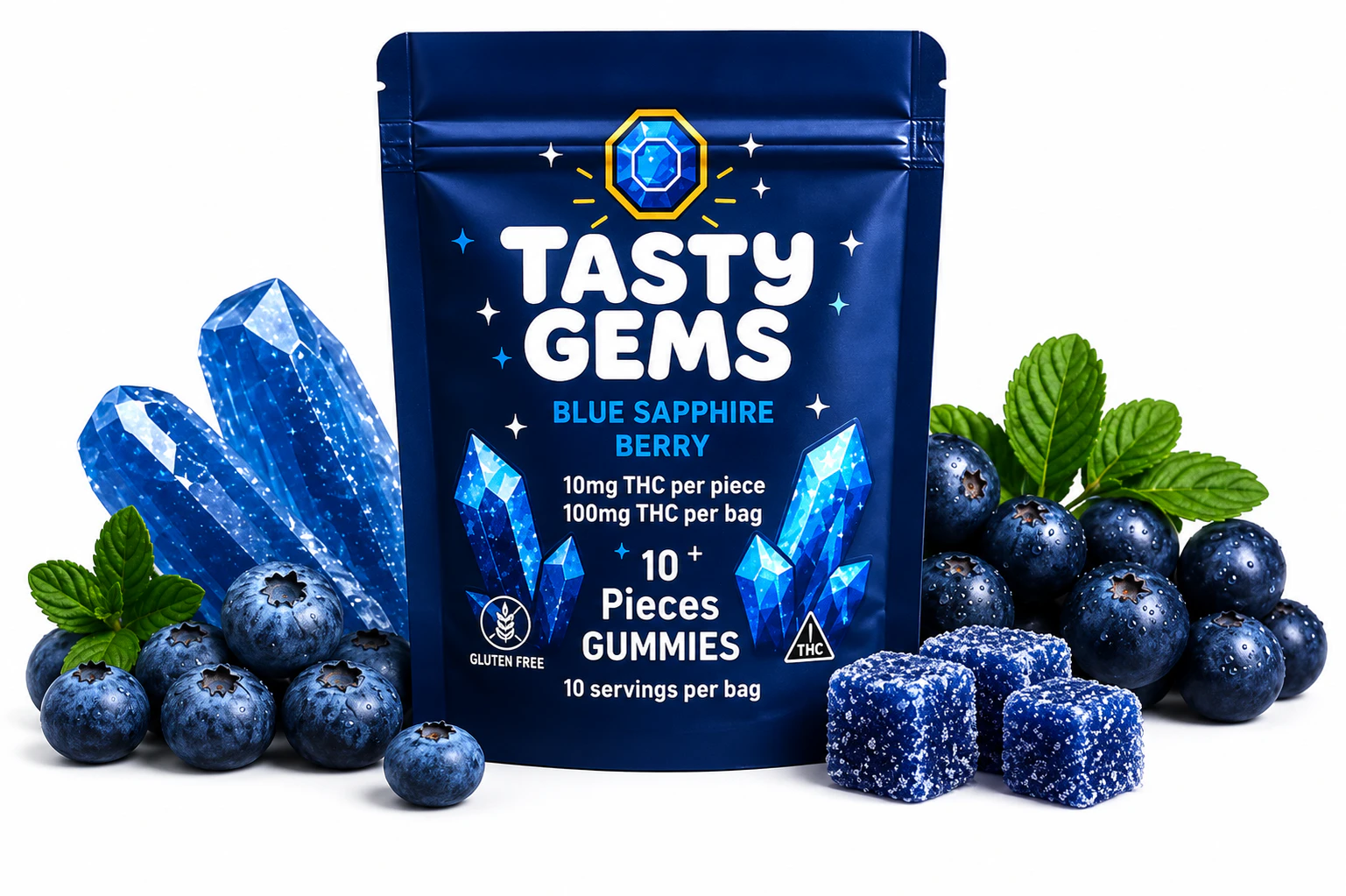 Tasty Gems - Tasty Gems Gummies- Blue Sapphire Berry - 100mg THC Main Image
