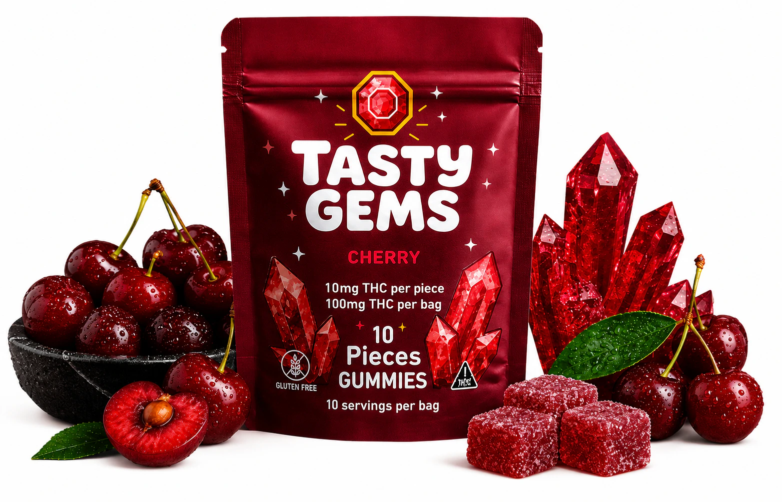 Tasty Gems - Tasty Gems Gummies- Cherry - 100mg THC Main Image