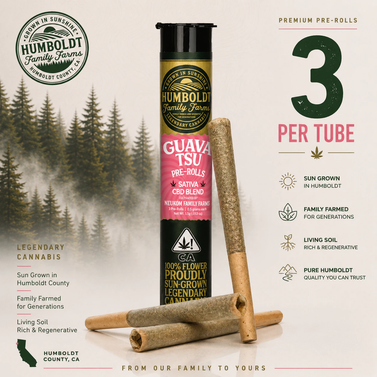 HUMBOLDT FAMILY FARMS - 3pk - Guava Tsu - 1:1 (THC:CBD) - 1.5g (SH) - Humboldt Family Farms Main Image
