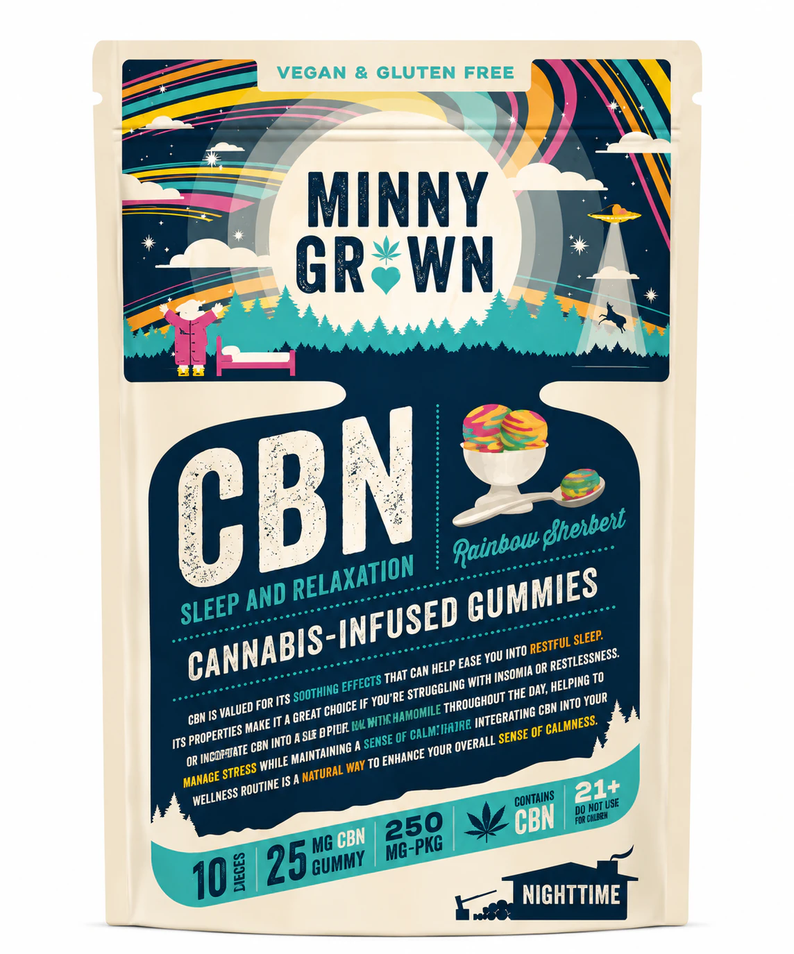 Minny Grown - MINNYGROWN- CBN Gummies (250mg)- Rainbow Sherbet Main Image