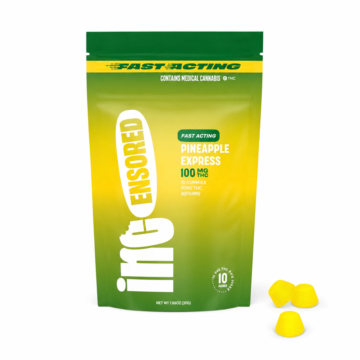 Incensored - Pineapple Express Gummies- 100MG THC (fast acting) | Incensored Main Image