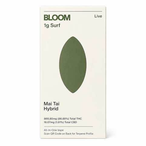 BLOOM - Mai Tai -Hybrid- 86.88% THC | 1g Live Surf All-In-One (Vape) | Bloom  -XXX5 Back