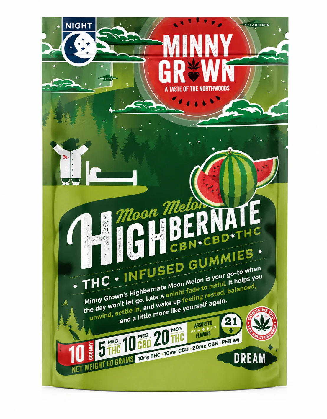 MINNY GROWN - MINNY GROWN- Highbernate- Moon Melon Watermelon- (1:2:4- THC/CBD/CBN) Main Image