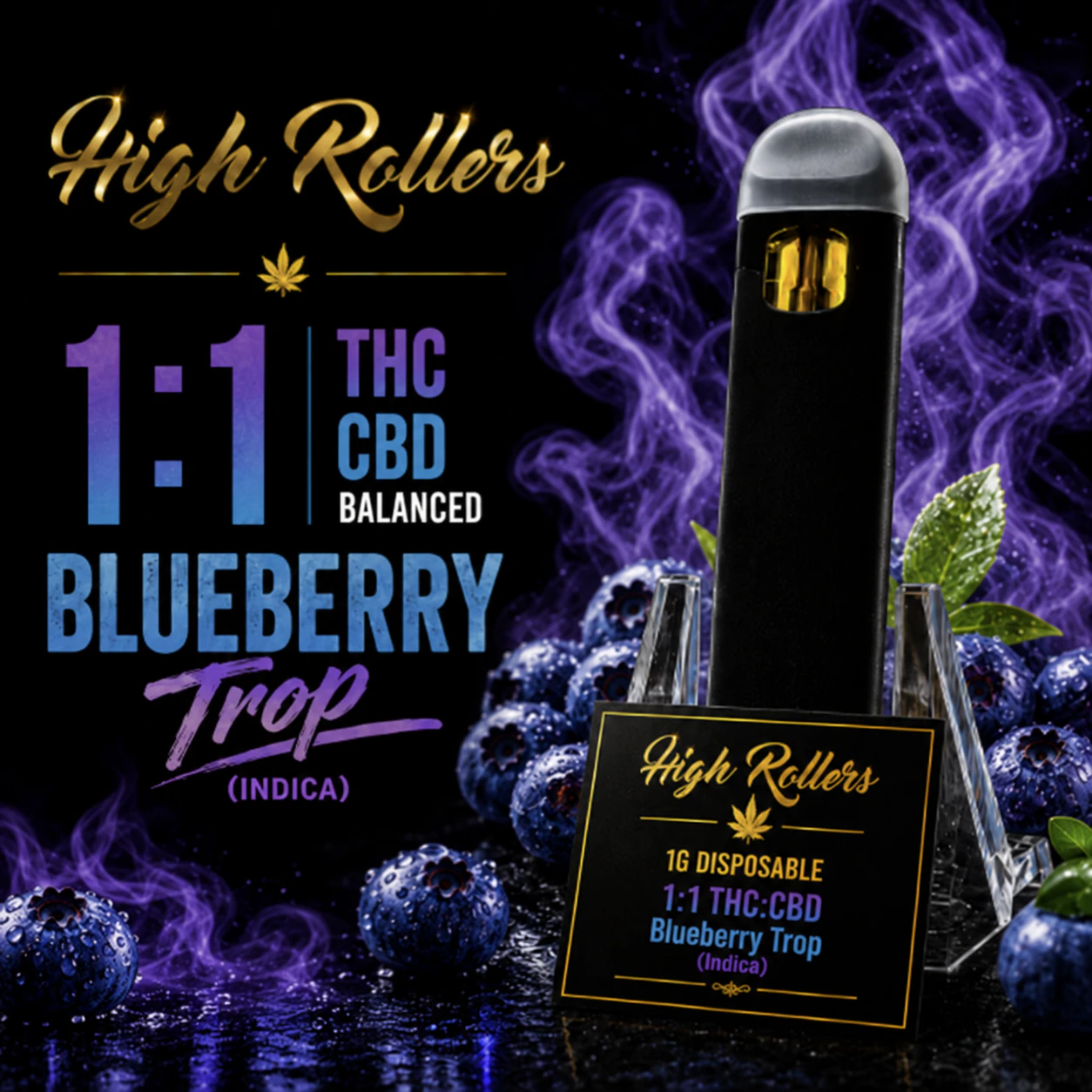 High Rollers - 1g Dispo | 1:1 | Blueberry Trop | CBD:THC Main Image