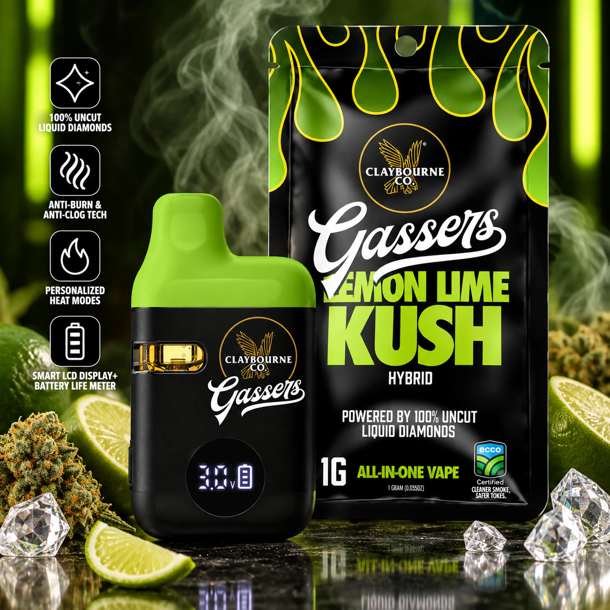 Claybourne Co. - Claybourne Co Gassers | 1g AIO | Lemon Lime Kush Main Image