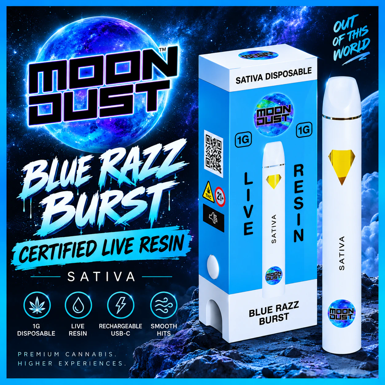 MOON DUST - Moondust | 1g AIO | Blue Razz Burst Main Image