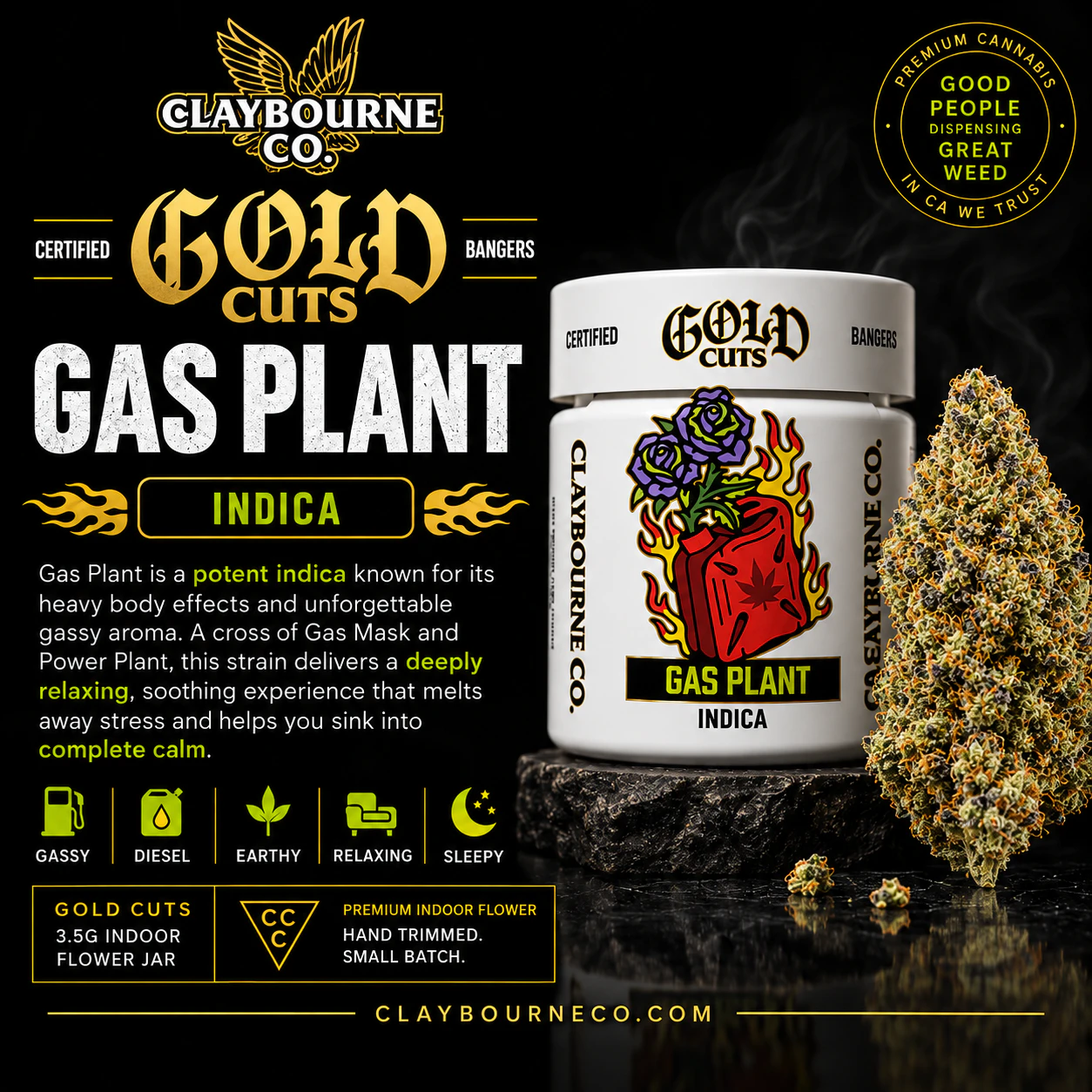 Claybourne Co. - Claybourne Gold Cuts | 3.5g Indoor Flower Jar | Gas Plant | Indica Main Image