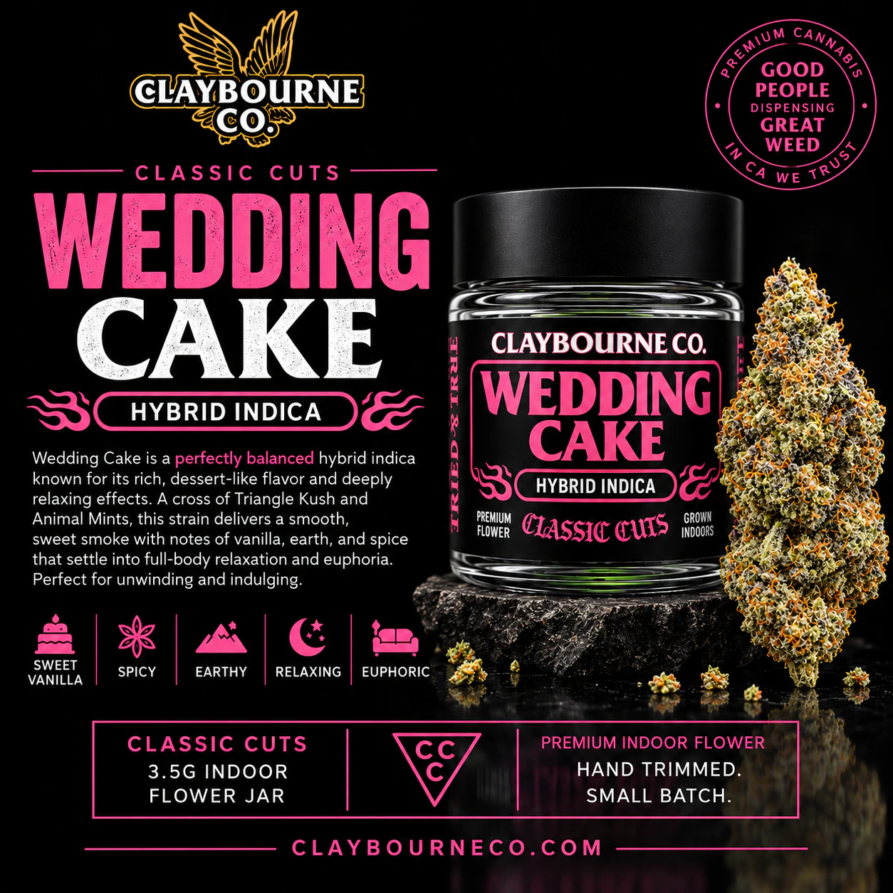 Claybourne Co. - Claybourne Classic Cuts | 3.5g Indoor Flower Jar | Wedding Cake | Indica Main Image