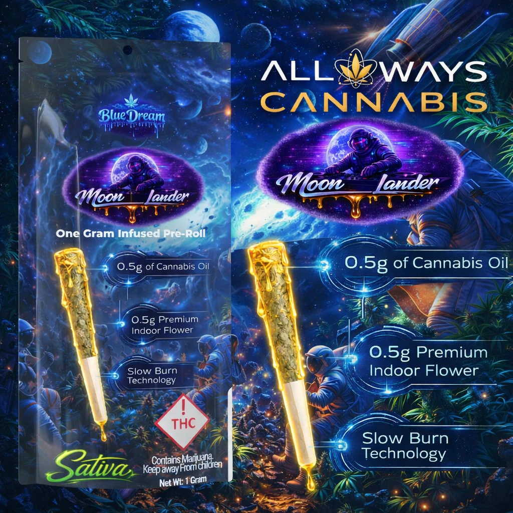 All Ways Aeroponics - All Ways Aeroponics Blue Dream Moon Lander Infused Preroll 1g Main Image