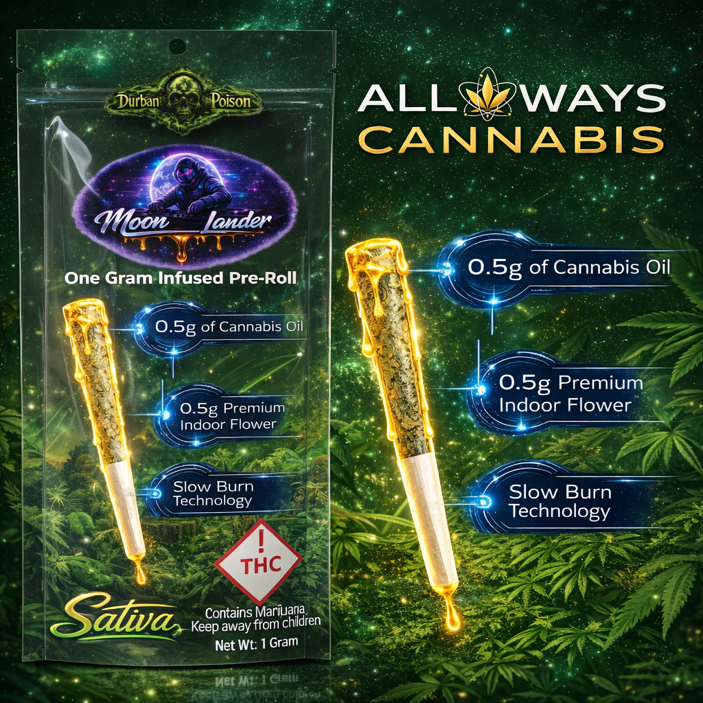 All Ways Aeroponics - All Ways Aeroponics Durban Poison (S) Moon Lander Infused Preroll 1g Main Image
