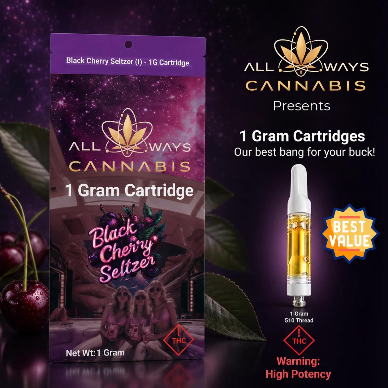 All Ways Aeroponics - All Ways Aeroponics - Black Cherry Seltzer (I) 1g Cart Main Image