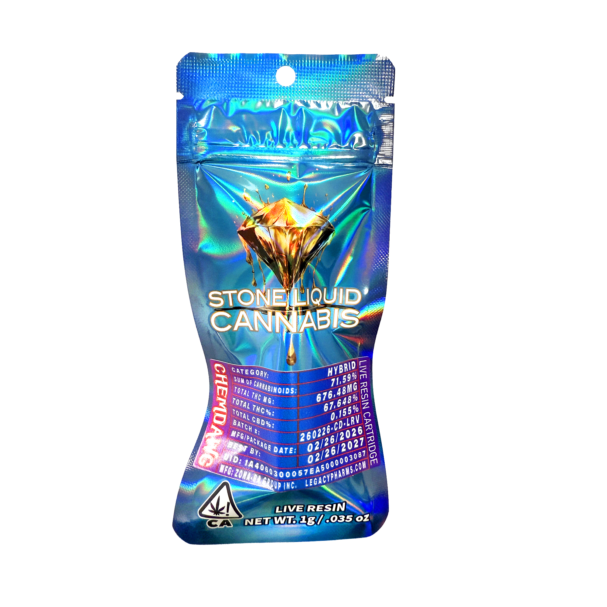 Stone Liquid Chemdawg Live Resin Vape Cartridge 1.0g