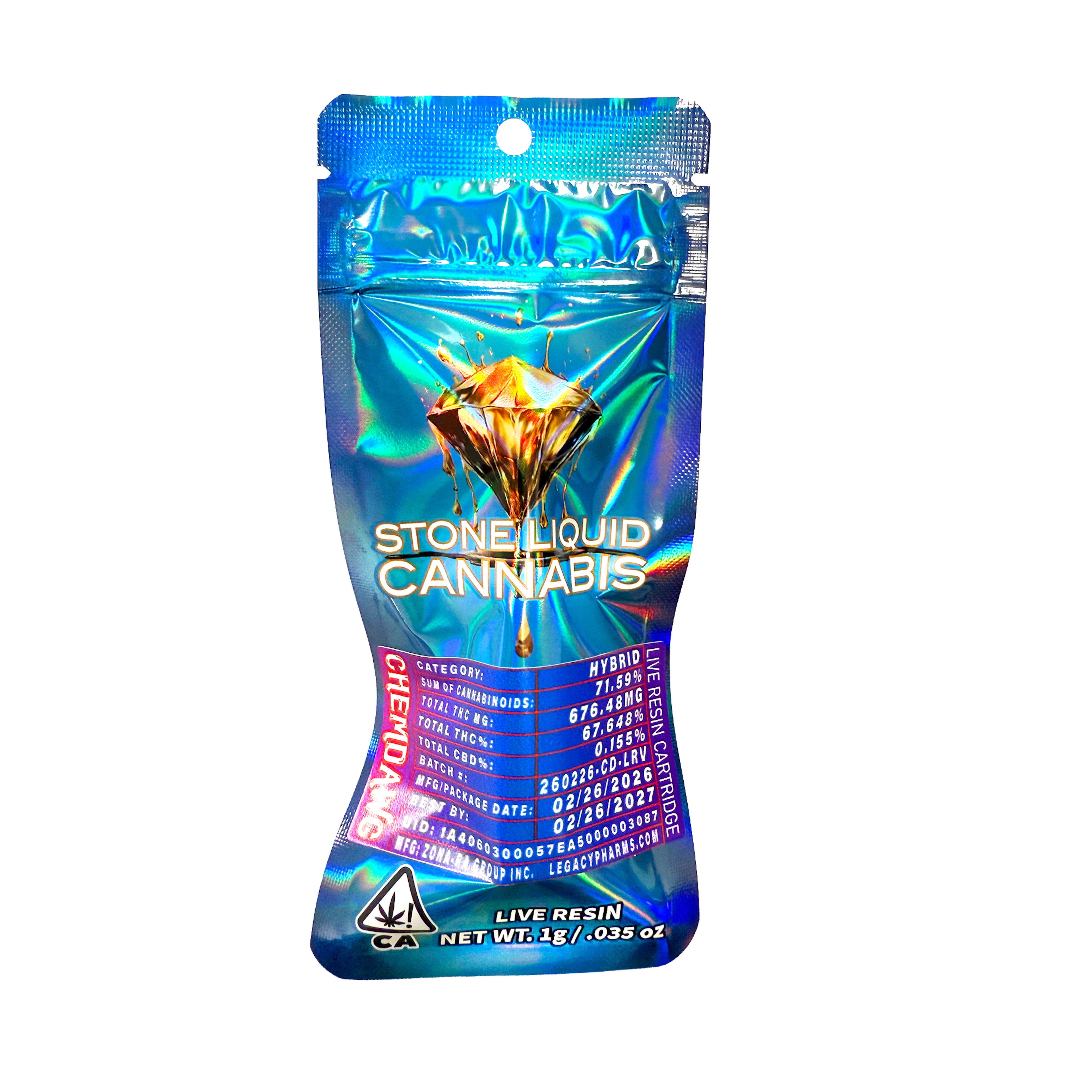 Stone Liquid Chemdawg Live Resin Vape Cartridge 1.0g
