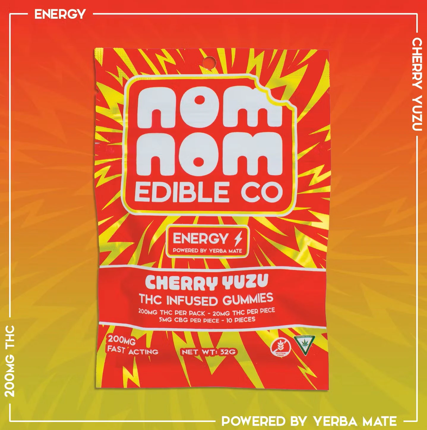 Nom Nom - Nom Nom Edible Co. | CBG Energy Cherry Yuzu | 200mg Live Resin Gummies Main Image