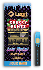 Legit Labs - Legit Labs Post-less Disposable - Cherry Runtz Live Resin - 1g