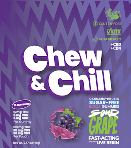 CHEW & CHILL - Sour Grape | 10mg THC | Live Resin Gummies | 10 Pieces | Chew & Chill