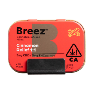 BREEZ - Cinnamon Relief Mint Tin | 1:1 5mg:5mg THC:CBD | Breez