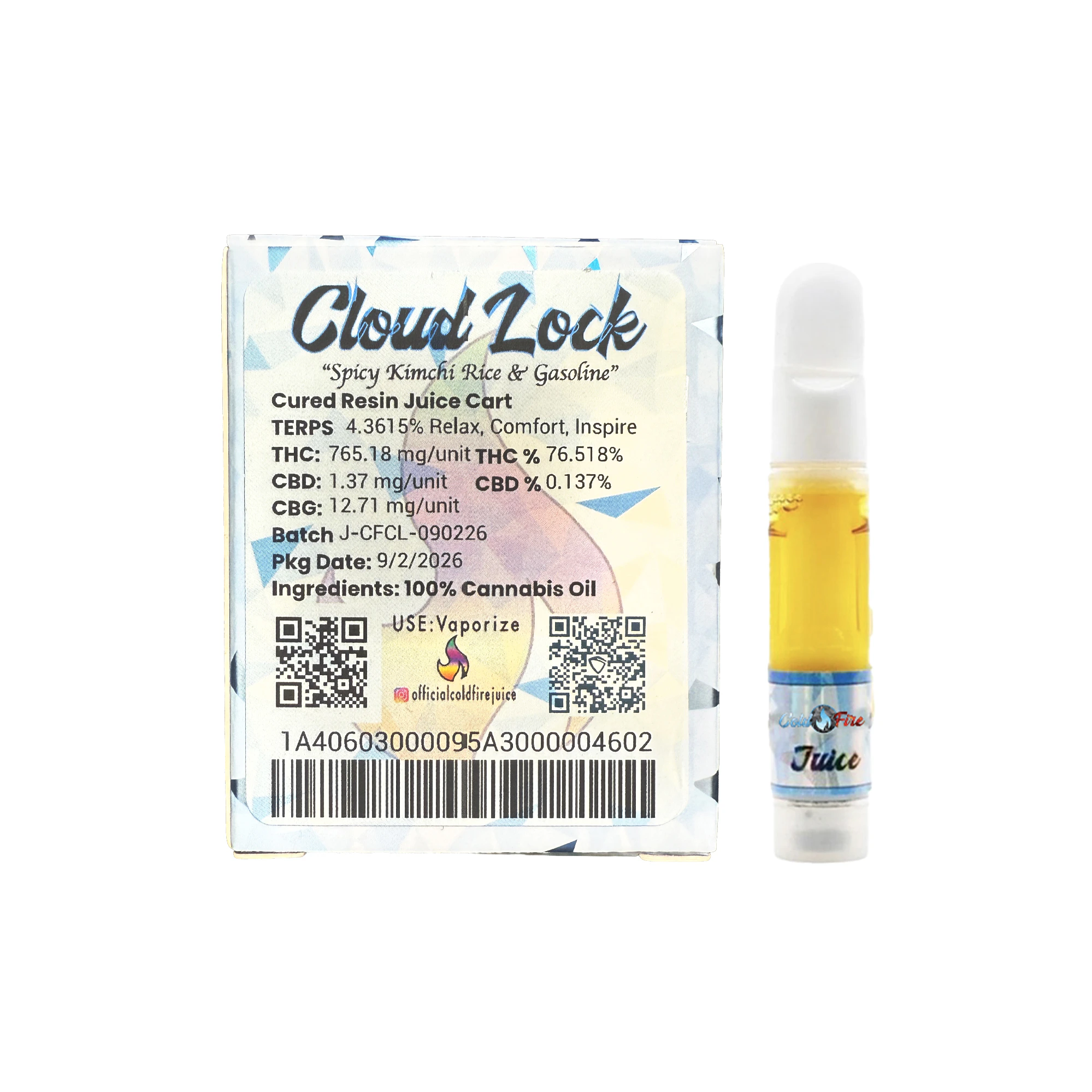 COLD FIRE - ColdFire 'Cloud Lock' Cured Resin Juice Cartridge 1.0g Main Image