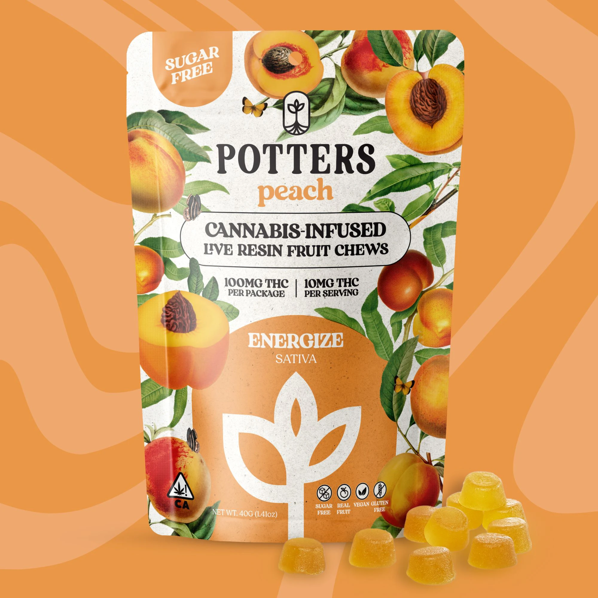 Potters - Potters | Sugar Free Fruit Chews | Live Resin | Peach | 100mg Main Image