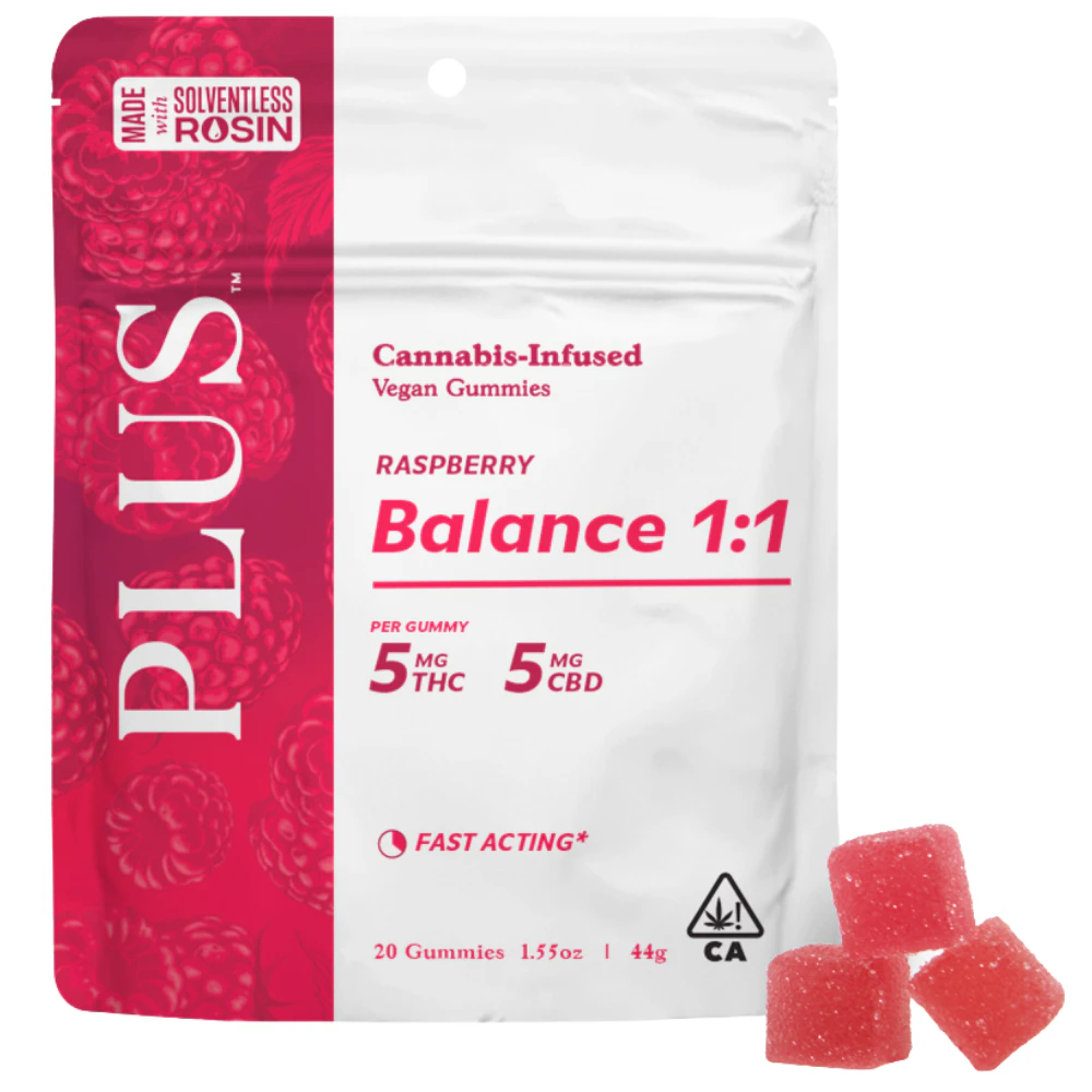 Plus - Plus - Raspberry - 1:1 THC:CBD - Gummy - 20pk - 100mg Main Image