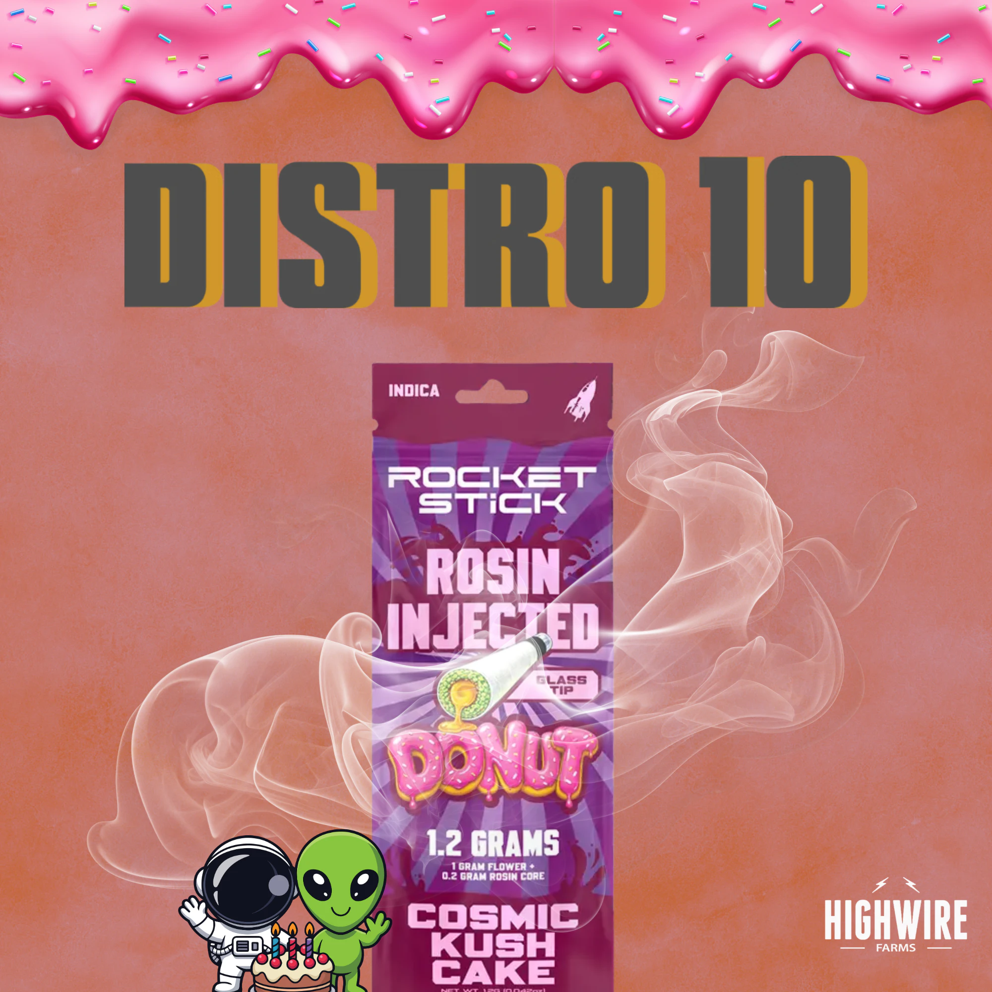 Distro 10 - Rocket Stick Cosmic Kush Cake Rosin Injected Donut 1.2g Main Image
