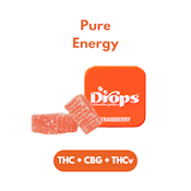 Drops - Strawberry - High Dose 2PK - Gummies w/ Sour Strawberry Live Rosin - Pure Energy - 1:1:2 THC:CBG:THCv - 50/50/100mg