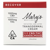 'Recover' Sandalwood 1:1 CBD:THC 2oz 2000mg Transdermal Cream - Mary's Medicinals