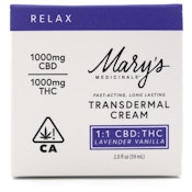 1:1 CBD:THC 2oz Transdermal Cream Vanilla Lavender Fragrance - Mary's Medicinals