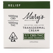 1:1 CBD:THC 2oz Transdermal Cream No Fragrance Added - Mary's Medicinals