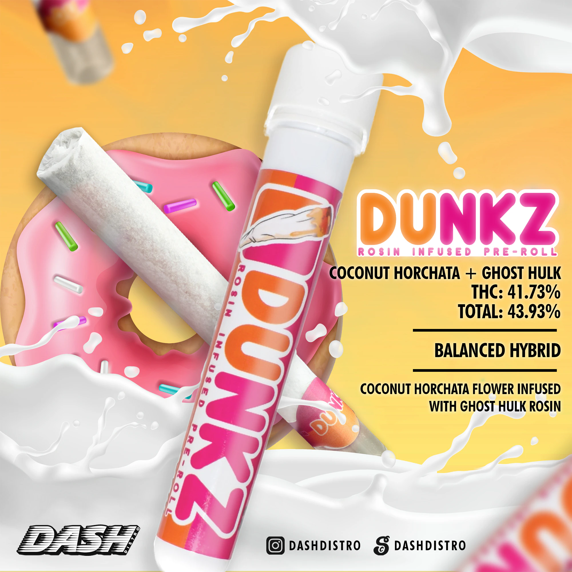DUNKZ DONUTZ - Coconut Horchata infused w/ Ghost Hulk "Hash Hole" - 1.5g Flower w/ .05 rosin - Dunkz Main Image
